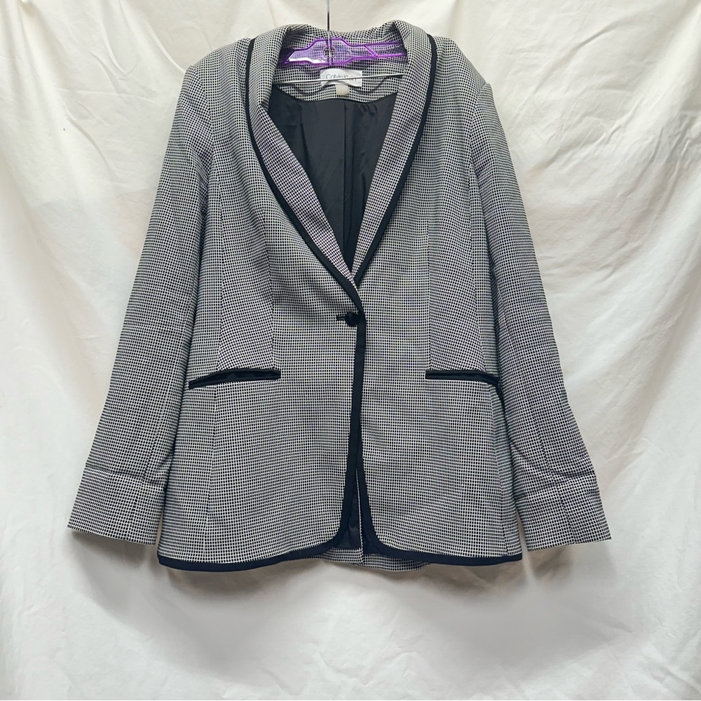 Calvin Klein Lined Black & White Classic Single Button Blazer Size 12